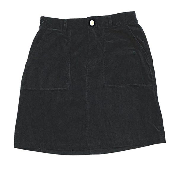 Jet Black High-Waisted Corduroy A-line Skirt - Picture 2 of 4